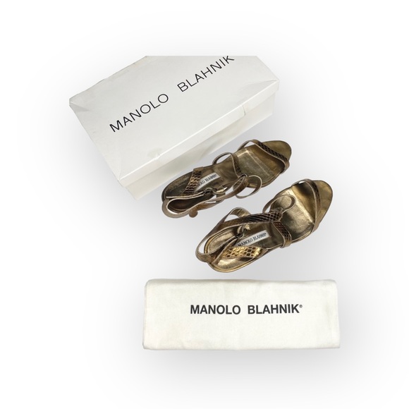 Manolo Blahnik ❤︎ Sizzle Strappy Heeled Sandals ❤︎ Bronze Reptile ❤︎ 39.5 8.5 9 - Picture 15 of 16